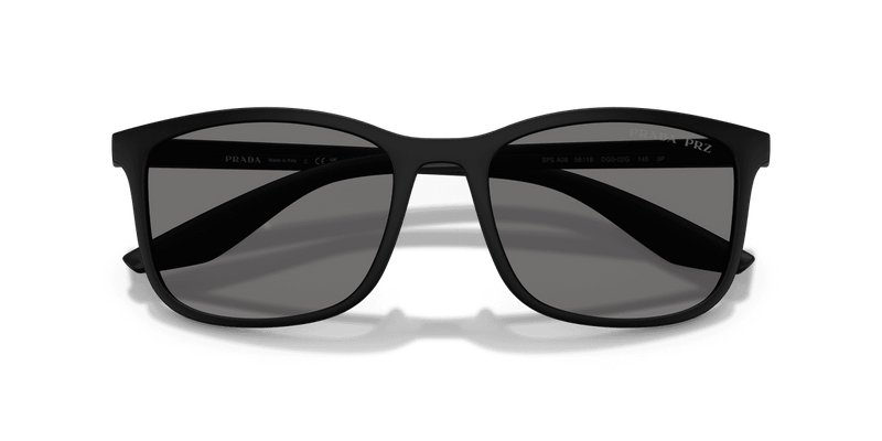 Prada Linea Rossa PS A08S in Rubbered Black / Dark Grey Polarized (DG002G) - Side View