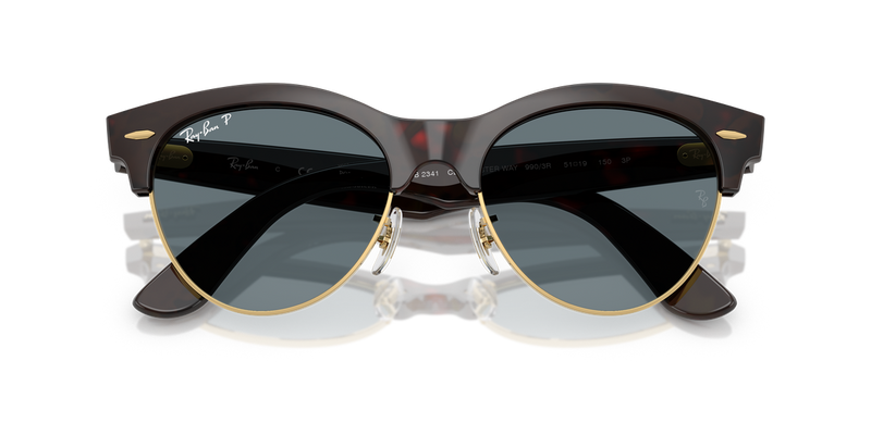 Ray-Ban CLUBMASTER WAY in Red Havana On Gold / Dark Blue Polarized (990/3R) - Alternate View