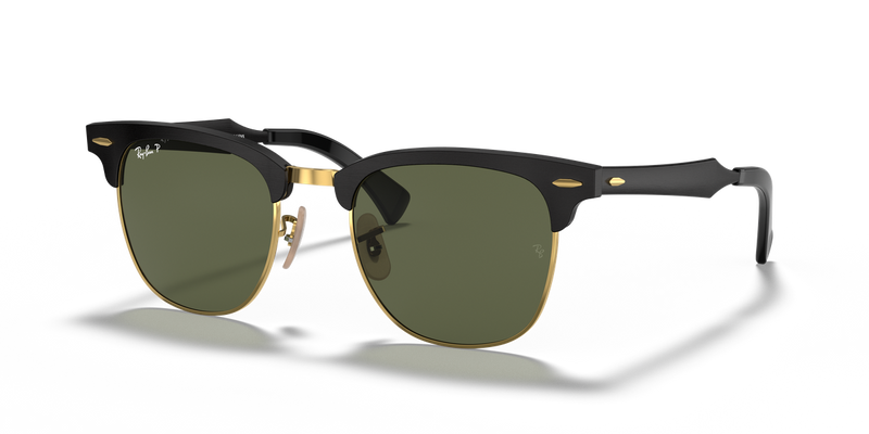 Ray-Ban CLUBMASTER ALUMINUM in Black On Gold / G-15 Green Polarized (136/N5) - Front View