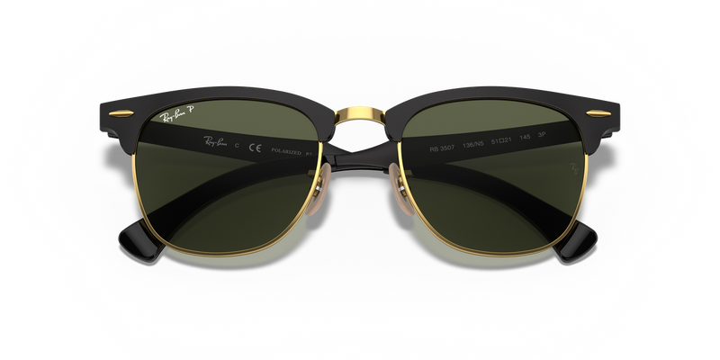 Ray-Ban CLUBMASTER ALUMINUM in Black On Gold / G-15 Green Polarized (136/N5) - Side View