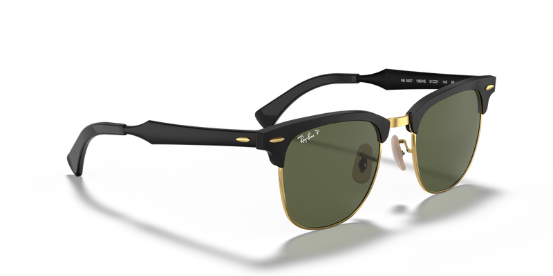 Ray-Ban CLUBMASTER ALUMINUM in Black On Gold / G-15 Green Polarized (136/N5) - Alternate View