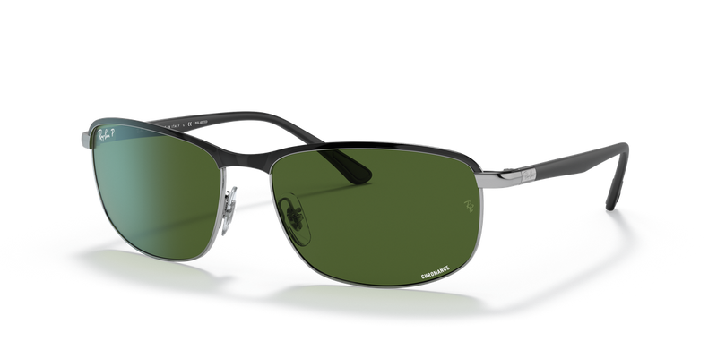 Ray-Ban RB3671CH in Black On Silver / Dark Green Polarized+ (9144P1) - Alternate View