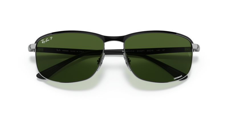 Ray-Ban RB3671CH in Black On Silver / Dark Green Polarized+ (9144P1) - Alternate View