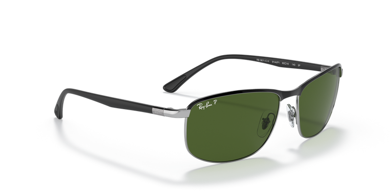 Ray-Ban RB3671CH in Black On Silver / Dark Green Polarized+ (9144P1) - Alternate View
