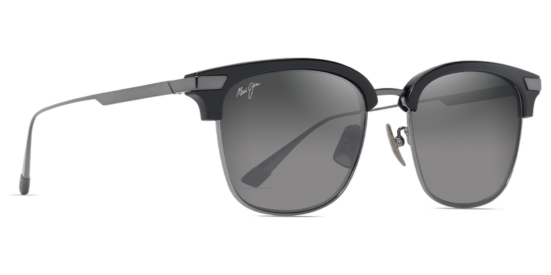 Maui Jim Kalaunu Asian Fit in Shiny Black with Dark Silver / Neutral Grey (GS629-02) - Side View