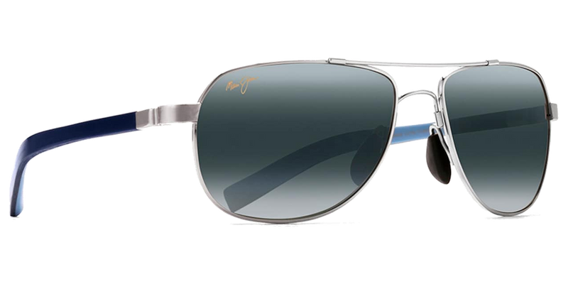 Maui Jim Guardrails in Silver with Blue and Light Blue / Neutral Grey (327-17) - Temple Detail