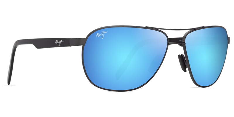 Maui Jim Castles in Matte Dark Ruthenium with Black / Blue Hawaii (B728-17) - Temple Detail