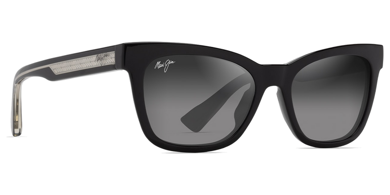 Maui Jim Hiwahiwa in Shiny Black with Trans Light Grey / Neutral Grey (GS689-02) - Temple Detail