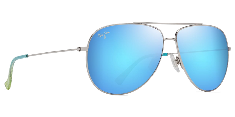 Maui Jim Hau‘oli XL in Shiny Silver with Blue &amp; Green / Blue Hawaii (B674-17B) - Side View