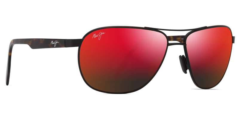 Maui Jim Castles in Matte Black Varnish with Dark Havana / HAWAII LAVA™ (RM728-02A) - Temple Detail