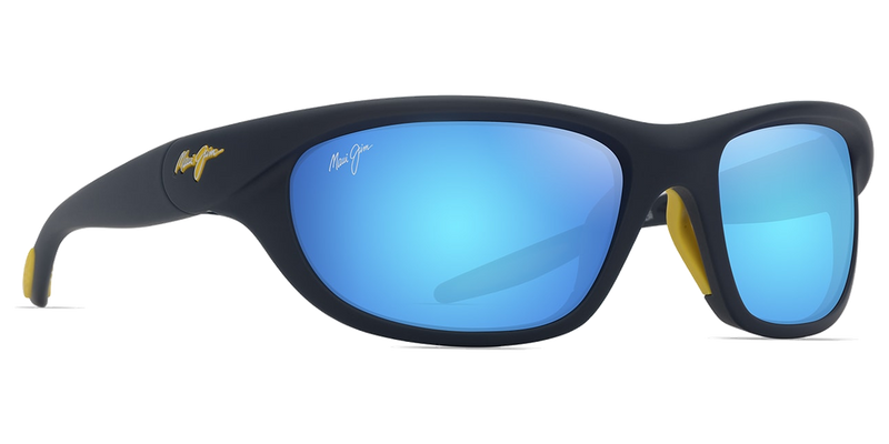 Maui Jim Haulani in Matte Solid Dark Blue with Yellow / Blue Hawaii (B349-03A) - Temple Detail