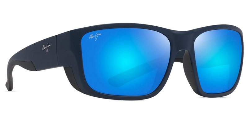 Maui Jim Amberjack in Matte Dark Navy with Black rubber / Blue Hawaii (B896-03) - Temple Detail