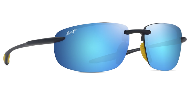 Maui Jim Ho‘okipa Ultra in Matte Solid Dark Blue with Yellow / Blue Hawaii (B676-03B) - Temple Detail