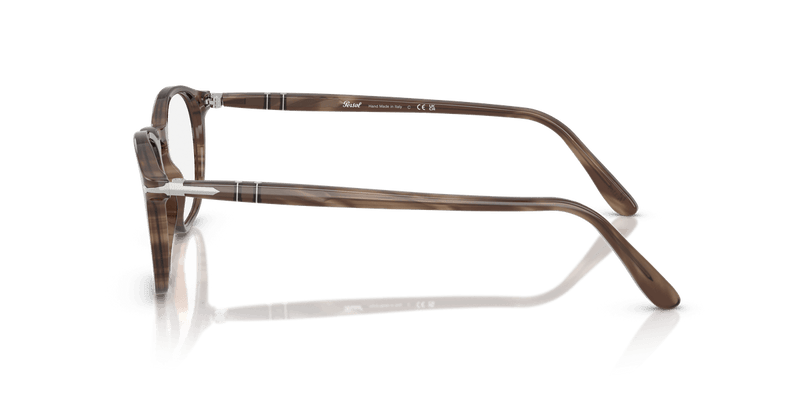 Persol PO3007V in Striped Brown / Clear - Temple Detail