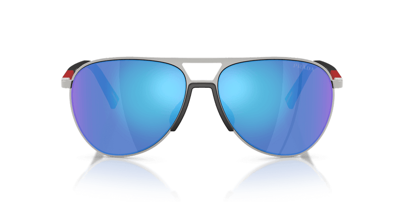 Prada Linea Rossa PS 53ZS in Silver / Light Green Mirror Blue (1BC08R) - Back View