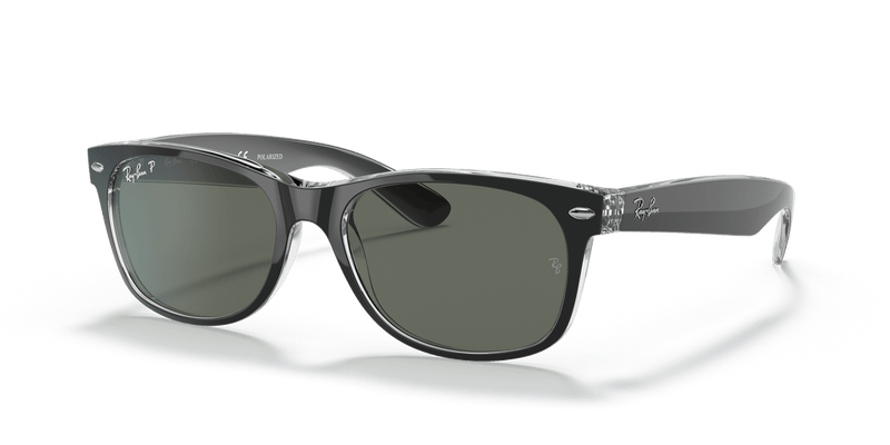 Ray-Ban NEW WAYFARER RB2132 in Black On Transparent / Polarized Green Classic G-15 - Alternate View