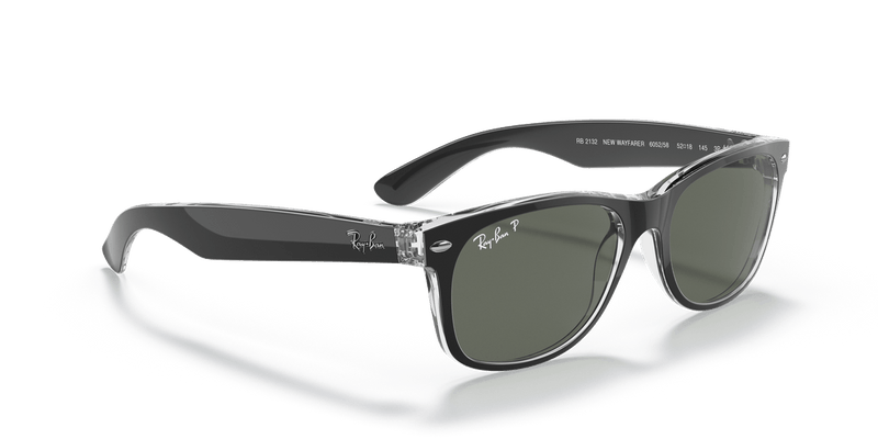 Ray-Ban NEW WAYFARER RB2132 in Black On Transparent / Polarized Green Classic G-15 - Alternate View