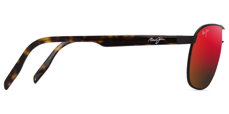 Maui Jim Castles in Matte Black Varnish with Dark Havana / HAWAII LAVA™ (RM728-02A) - Temple Detail