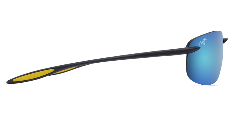 Maui Jim Ho‘okipa Ultra in Matte Solid Dark Blue with Yellow / Blue Hawaii (B676-03B) - Temple Detail