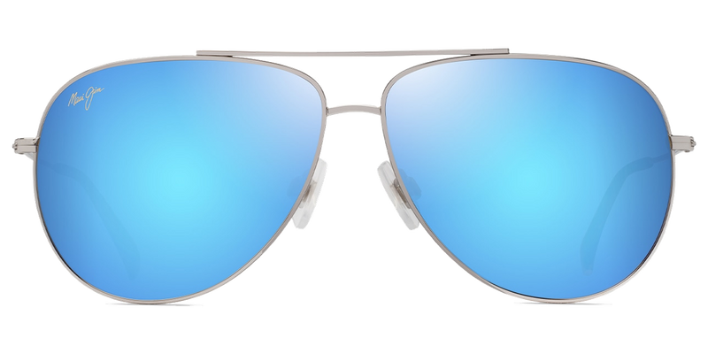 Maui Jim Hau‘oli XL in Shiny Silver with Blue &amp; Green / Blue Hawaii (B674-17B) - Front View